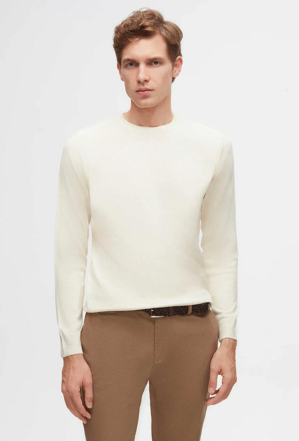 Ds Damat Regular Fit Off White Plain Knitted Wool Knitwear Sweater