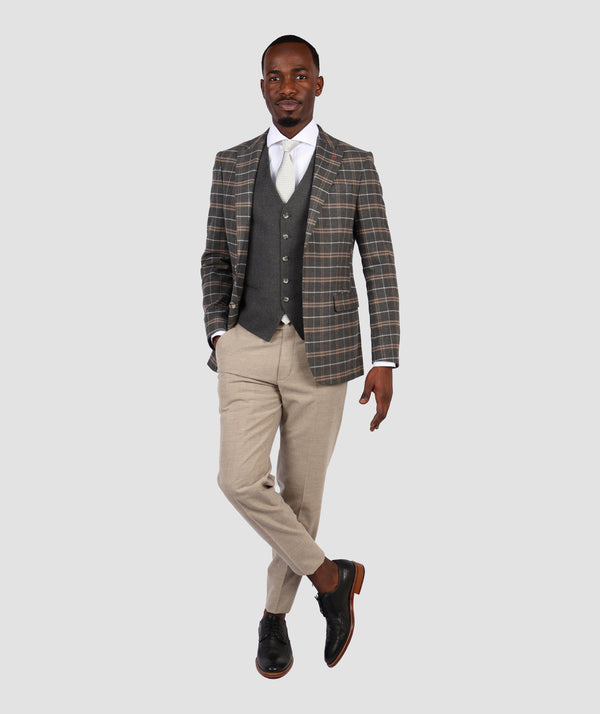 DS Damat Grey Slim Fit Combination Suit-D'S DAMAT ONLINE