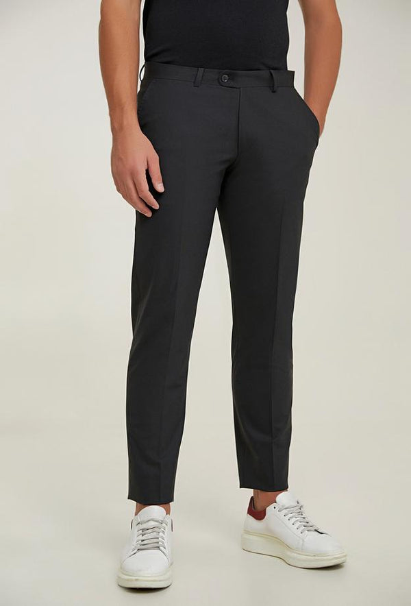 Ds Damat Comfort Fit Black Plain Travel Fabric Trousers-D'S DAMAT ONLINE