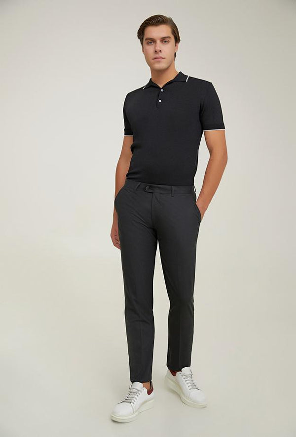 Ds Damat Comfort Fit Black Plain Travel Fabric Trousers-D'S DAMAT ONLINE