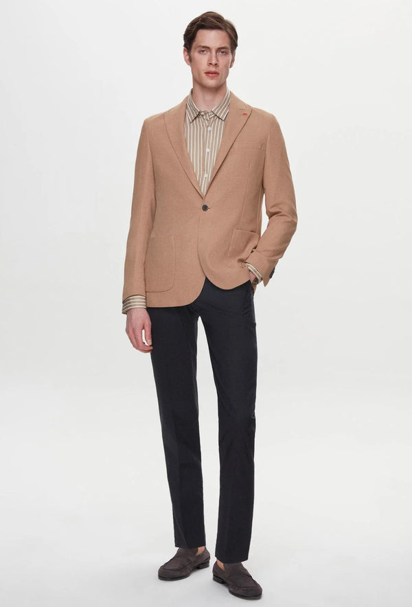 Twn Slim Fit Brown Dobby Fabric Jacket