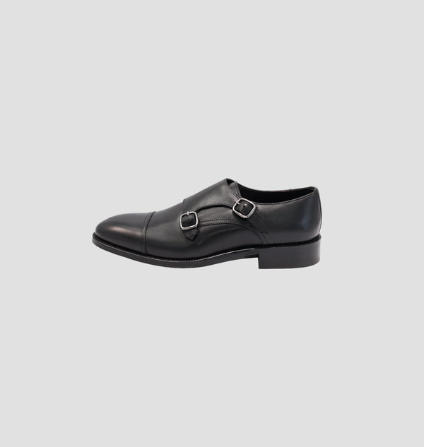 D'S Damat Black Double Monk Formal Shoes