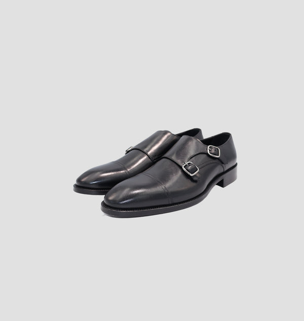 D'S Damat Black Double Monk Formal Shoes