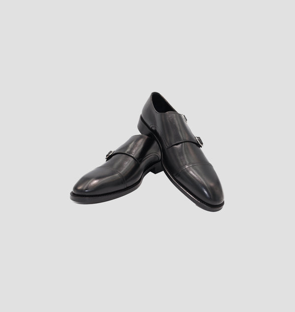 D'S Damat Black Double Monk Formal Shoes