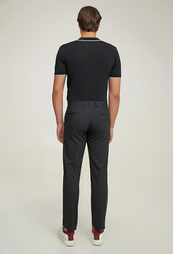 Ds Damat Comfort Fit Black Plain Travel Fabric Trousers-D'S DAMAT ONLINE