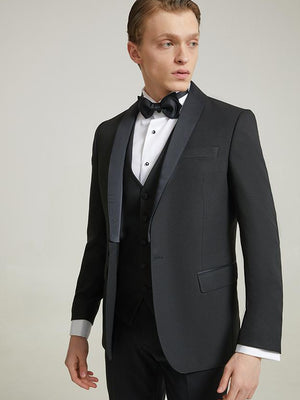 Ds Damat Slim Fit Black Dobby Groom Suit & Tuxedo Vest Suit-D'S DAMAT ONLINE