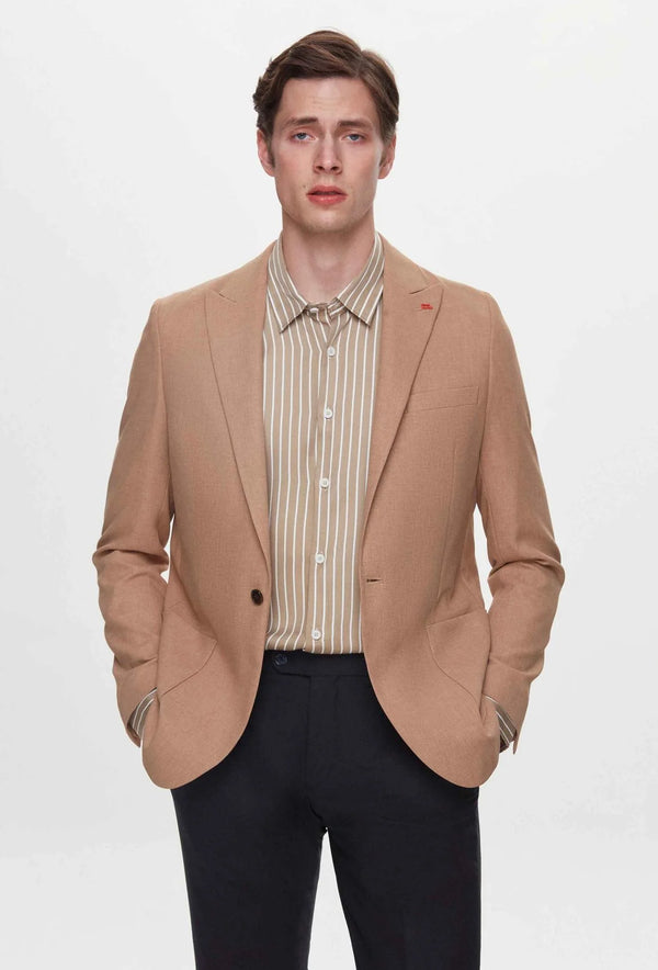 Twn Slim Fit Brown Dobby Fabric Jacket