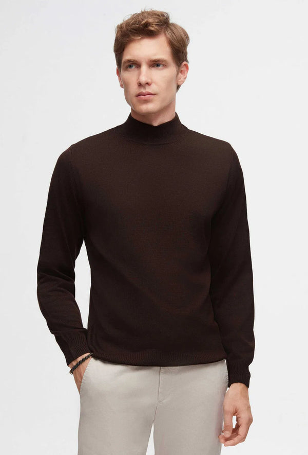 Ds Damat Regular Fit Brown Plain Knit Half Turtleneck Wool Knitwear Sweater