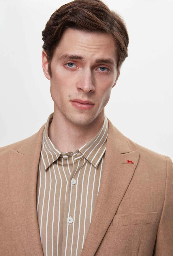 Twn Slim Fit Brown Dobby Fabric Jacket