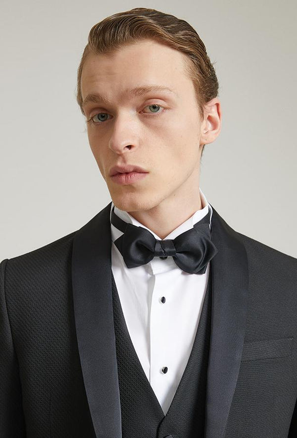 Ds Damat Slim Fit Black Dobby Groom Suit & Tuxedo Vest Suit-D'S DAMAT ONLINE