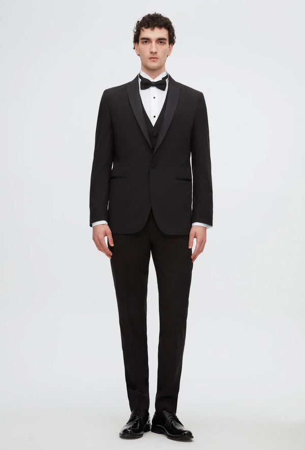 Twn Slim Fit Black Straight Collar Groom Suit & Tuxedo Vest Suit-D'S DAMAT ONLINE