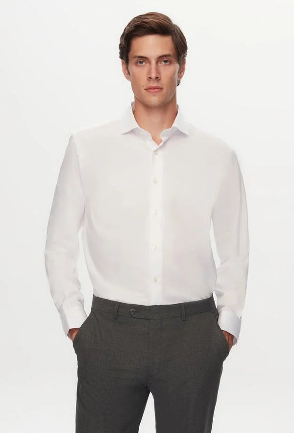 Ds Damat Slim Fit White Dobby Shirt-D'S DAMAT ONLINE