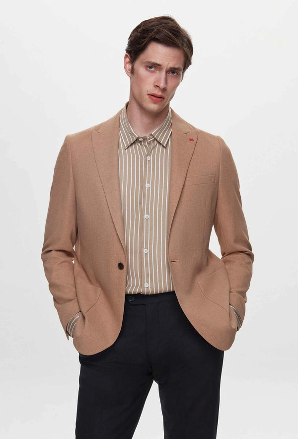 Twn Slim Fit Brown Dobby Fabric Jacket