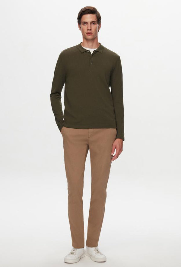 Twn Slim Fit Khaki Plain Knit Cotton Blend Knitwear Sweater-D'S DAMAT ONLINE