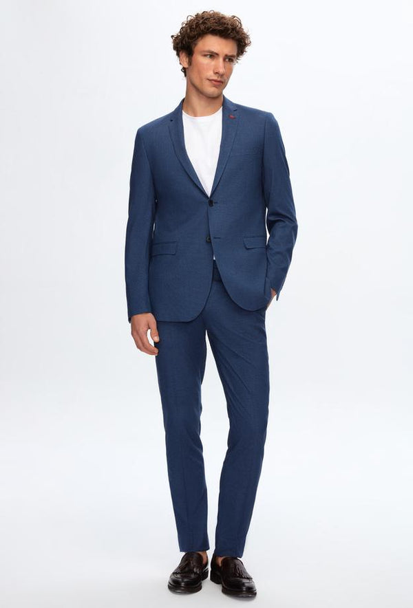 Twn Slim Fit Navy Blue Crow's Foot Suit-D'S DAMAT ONLINE