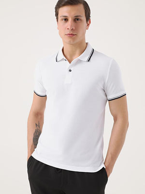 Twn Slim Fit White Plain Knit 100% Cotton Polo T-Shirt-D'S DAMAT ONLINE