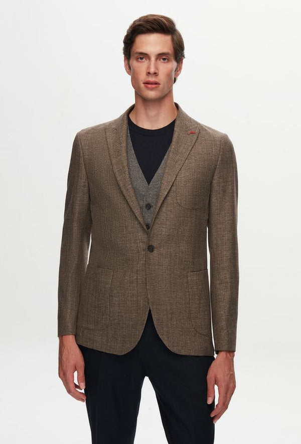 Twn Slim Fit Brown Dobby Suit Combination-D'S DAMAT ONLINE