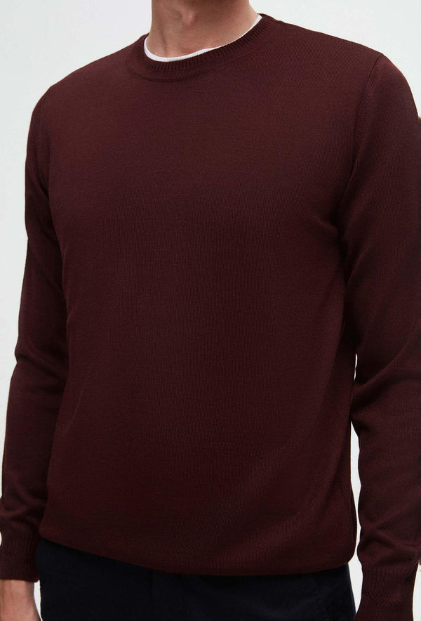 Ds Damat Regular Fit Burgundy Plain Knitted Wool Knitwear Sweater