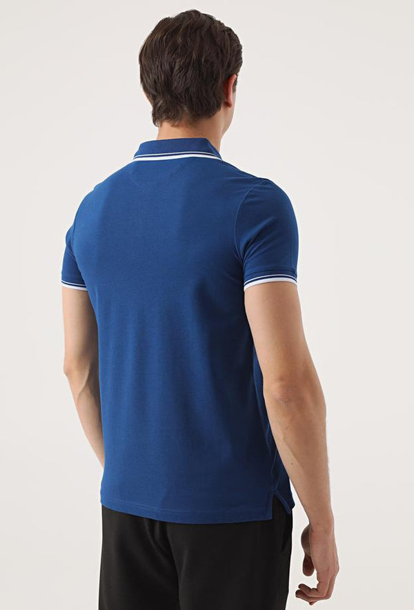 Twn Slim Fit Indigo Plain Knit 100% Cotton Polo T-Shirt-D'S DAMAT ONLINE