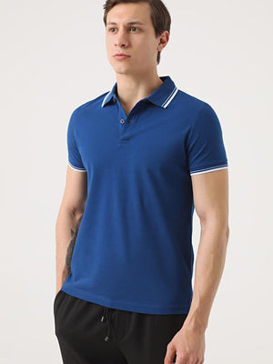 Twn Slim Fit Indigo Plain Knit 100% Cotton Polo T-Shirt-D'S DAMAT ONLINE