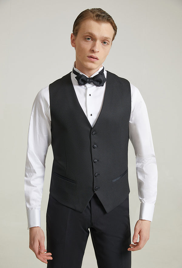 Ds Damat Slim Fit Black Dobby Groom Suit & Tuxedo Vest Suit-D'S DAMAT ONLINE