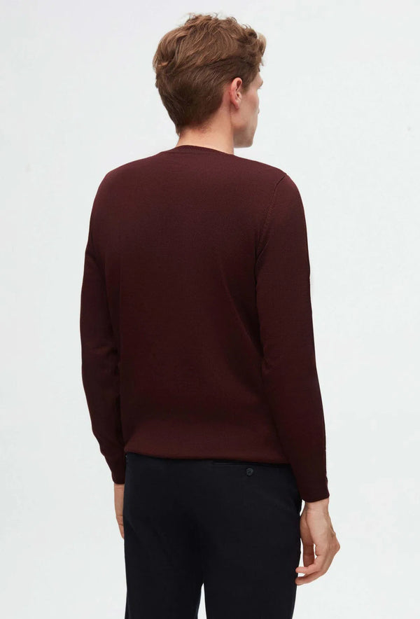 Ds Damat Regular Fit Burgundy Plain Knitted Wool Knitwear Sweater