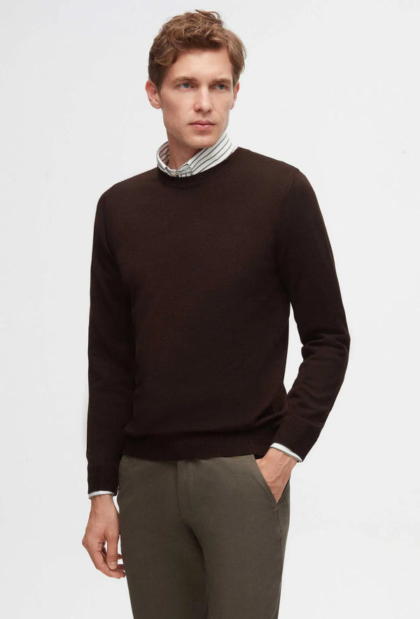 Ds Damat Regular Fit Brown Plain Knitted Wool Knitwear Sweater