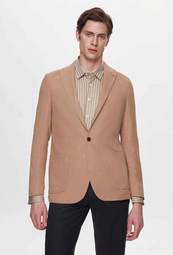 Twn Slim Fit Brown Dobby Fabric Jacket