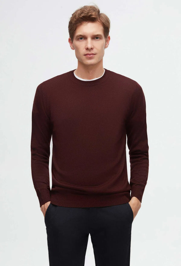 Ds Damat Regular Fit Burgundy Plain Knitted Wool Knitwear Sweater