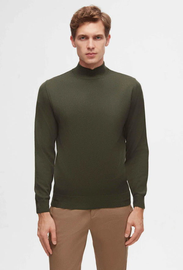 Ds Damat Regular Fit Khaki Plain Knit Half Turtleneck Wool Knitwear Sweater