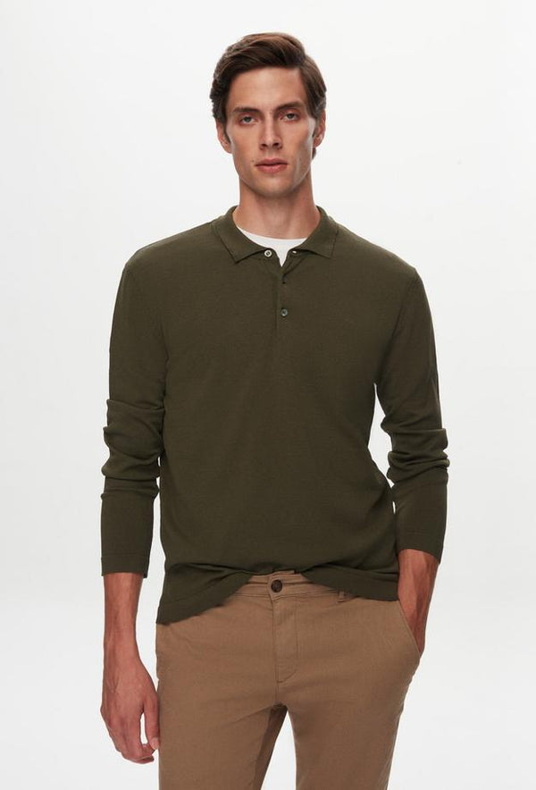 Twn Slim Fit Khaki Plain Knit Cotton Blend Knitwear Sweater-D'S DAMAT ONLINE