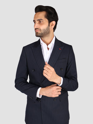 DS Damat Striped Navy Blue Slim Fit Suit-D'S DAMAT ONLINE