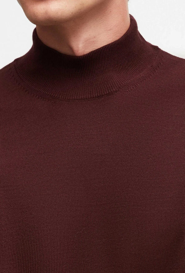 Ds Damat Regular Fit Burgundy Plain Knit Half Turtleneck Wool Knitwear Sweater