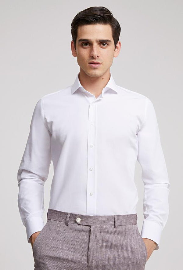 Ds Damat Slim Fit White Italian Collar Dobby Shirt-D'S DAMAT ONLINE