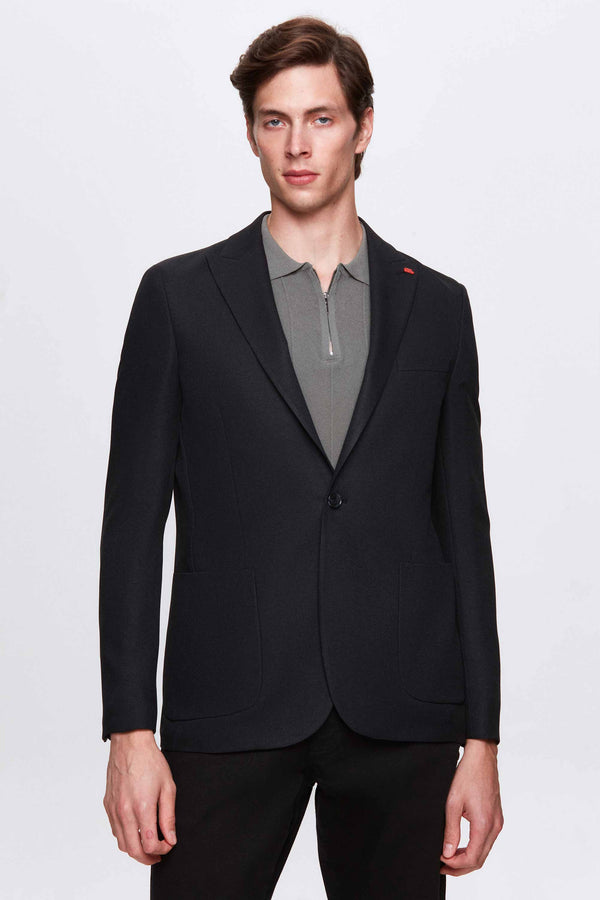 Twn Slim Fit Black Dobby Fabric Jacket