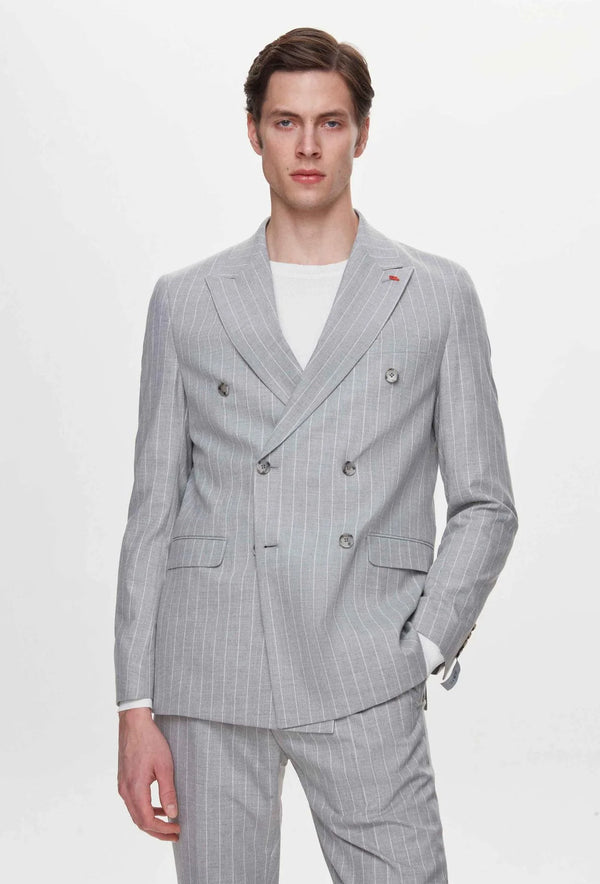 Twn Slim Fit Gray Stripe Patterned Suit-D'S DAMAT ONLINE