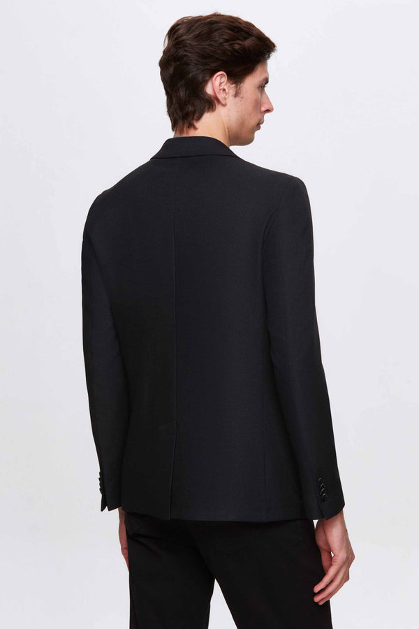 Twn Slim Fit Black Dobby Fabric Jacket