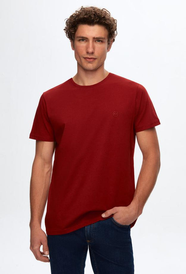 Ds Damat Regular Fit Burgundy Plain Knitted T-shirt-D'S DAMAT ONLINE