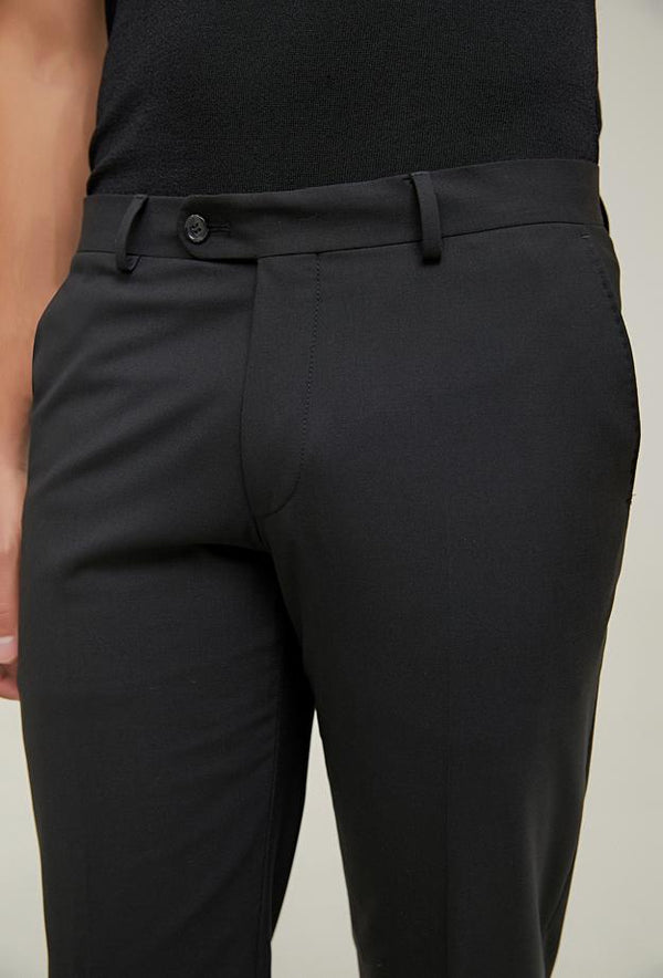 Ds Damat Comfort Fit Black Plain Travel Fabric Trousers-D'S DAMAT ONLINE