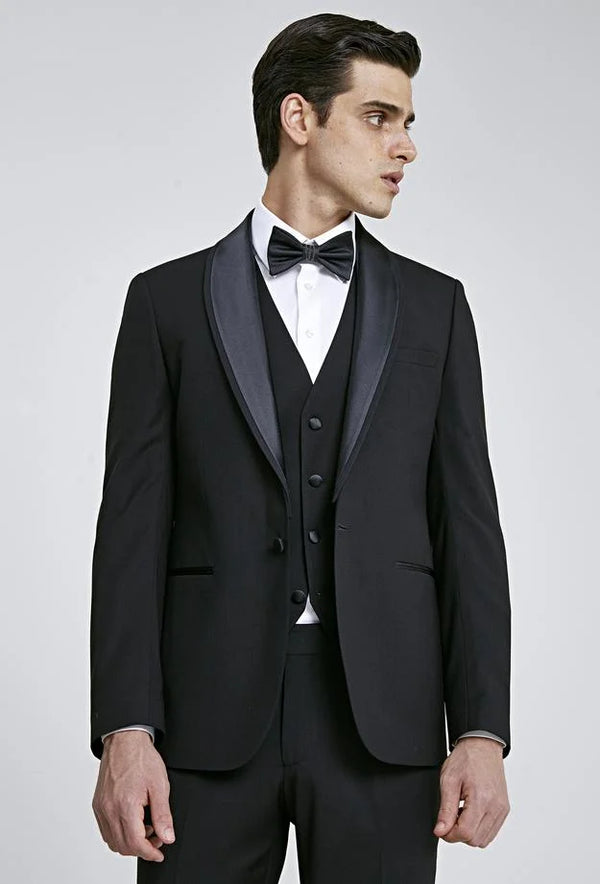 Twn Slim Fit Black Plain Tuxedo Suit with Vest-D'S DAMAT ONLINE