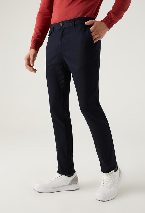 Twn Slim Fit Navy Blue Dobby Chino Trousers-D'S DAMAT ONLINE