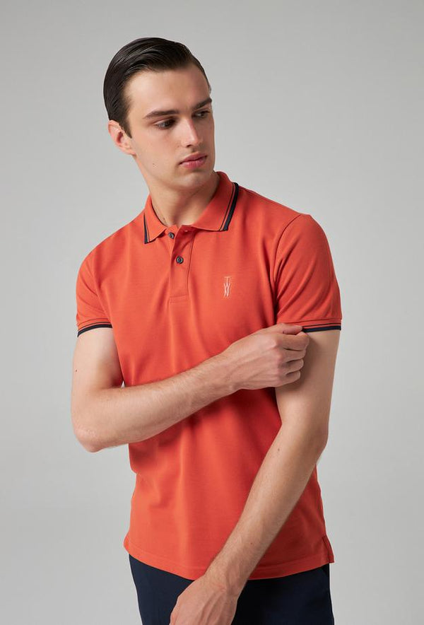 Twn Slim Fit Orange Plain Knit 100% Cotton Polo T-Shirt-D'S DAMAT ONLINE