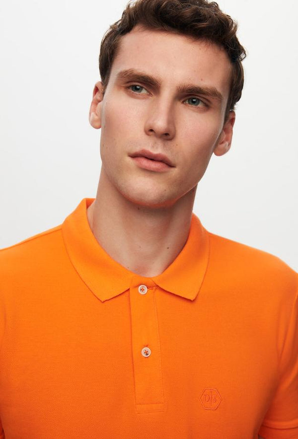 Ds Damat Regular Fit Orange Pique Textured 100% Cotton Polo Neck T-Shirt-D'S DAMAT ONLINE