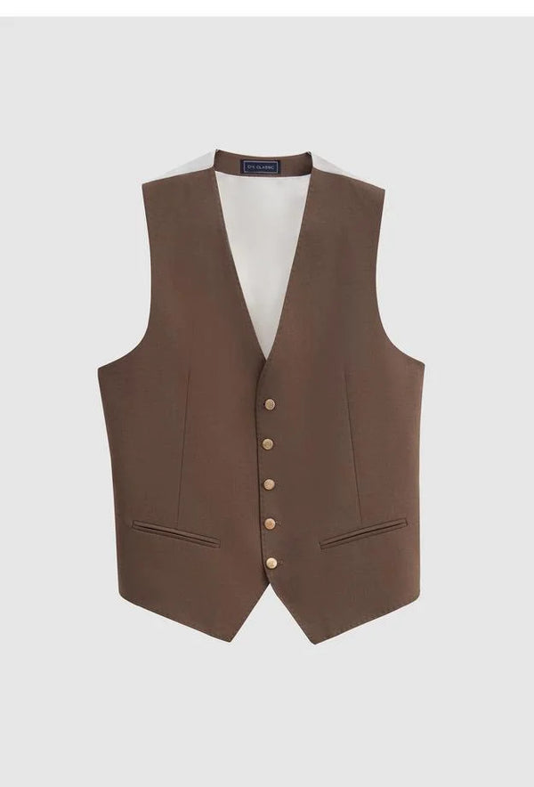 Ds Damat Slim Fit Brown Dobby Suit with Vest-D'S DAMAT ONLINE