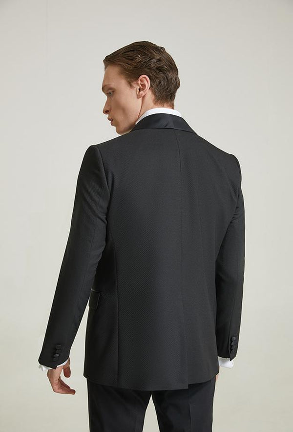 Ds Damat Slim Fit Black Dobby Groom Suit & Tuxedo Vest Suit-D'S DAMAT ONLINE