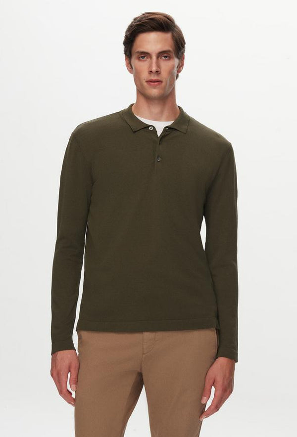 Twn Slim Fit Khaki Plain Knit Cotton Blend Knitwear Sweater-D'S DAMAT ONLINE