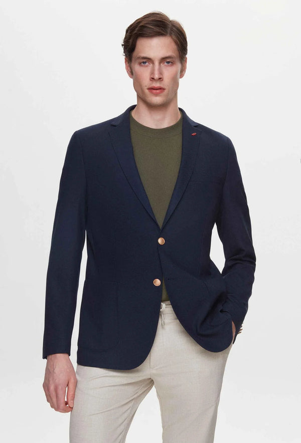 Twn Slim Fit Navy Blue Dobby Fabric Jacket-D'S DAMAT ONLINE