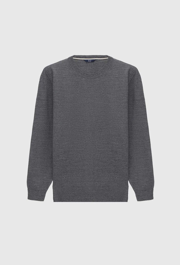 Ds Damat Regular Fit Grey Plain Knitted Wool Knitwear Sweater