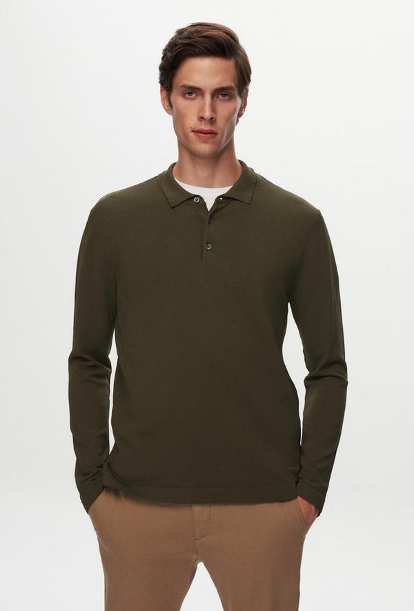 Twn Slim Fit Khaki Plain Knit Cotton Blend Knitwear Sweater-D'S DAMAT ONLINE