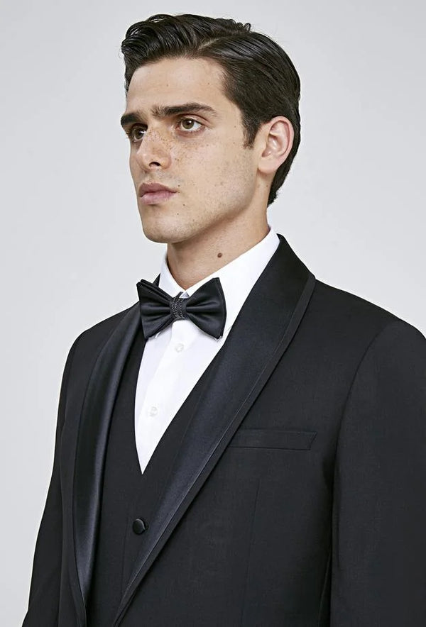 Twn Slim Fit Black Plain Tuxedo Suit with Vest-D'S DAMAT ONLINE